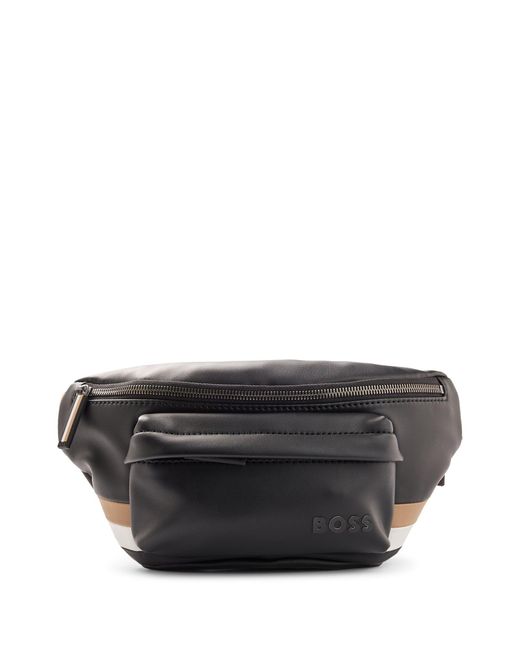 BOSS by Hugo Boss Black Faux-leather Belt Bag With Signature-stripe Trims for men