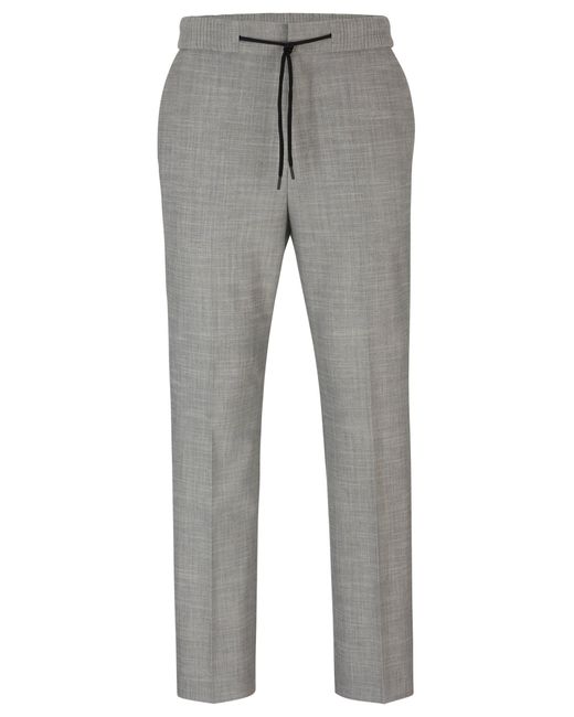 HUGO Gray Extra-slim-fit Trousers In Linen-look Material for men