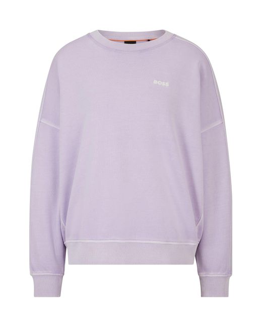 Boss Purple Round-neck Sweatshirt In Cotton With Logo Detail