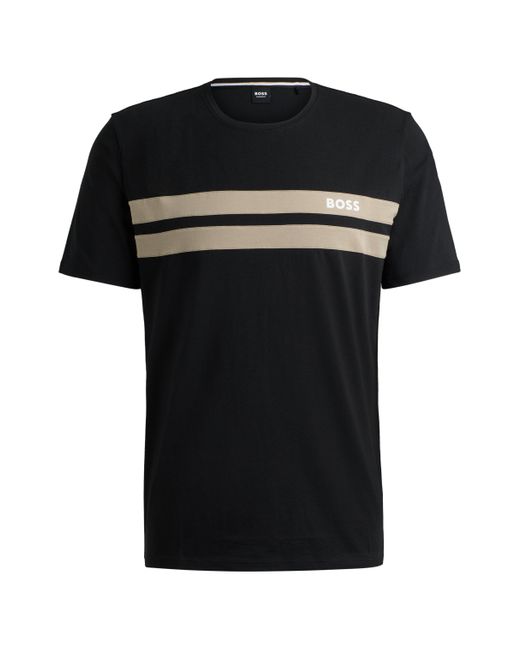Boss Pyjama-Shirt aus Baumwoll-Mix mit Streifen und Logo in Black für Herren