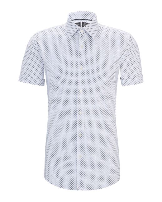 Boss White Slim-fit Shirt In Printed Performance-stretch Fabric for men