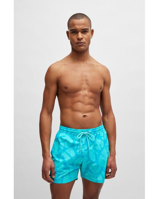 Boss Blue Quick-dry Swim Shorts With Seasonal Pattern for men