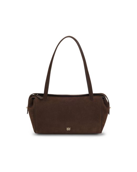 HUGO Brown Faux-Suede Handbag With Metallic Stacked Logo