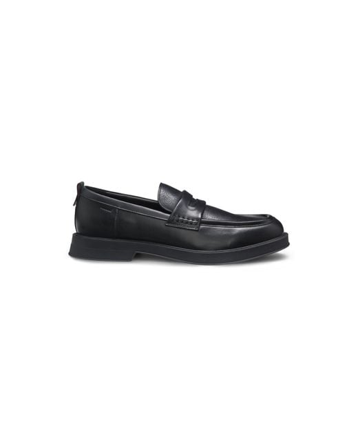 HUGO Black Leather Loafers With Perforated Logos for men