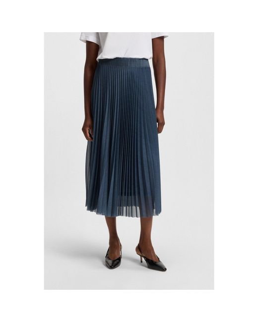 Boss Blue Lined Tulle Skirt With Plissé Pleats