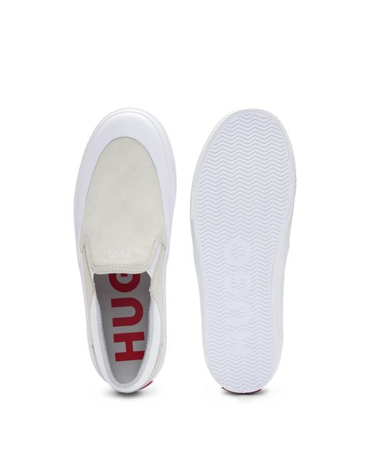 HUGO White Suede Slip-on Shoes With Signature Slogan for men