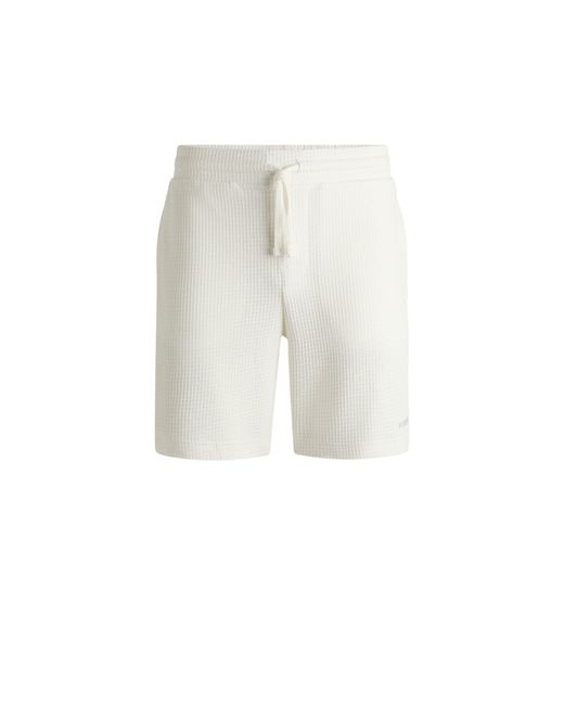 HUGO White Waffle-Structured Pyjama Shorts With Embroidered Logo for men