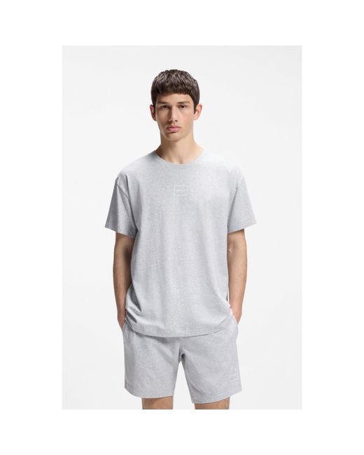 HUGO Blue Relaxed-Fit Top With High-Density Logo Print for men