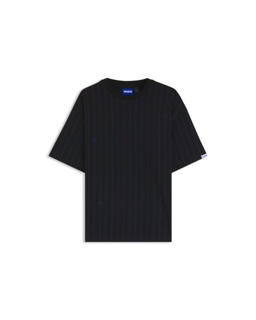 HUGO Black Cotton-Jersey T-Shirt With Happy Logo Stripe for men