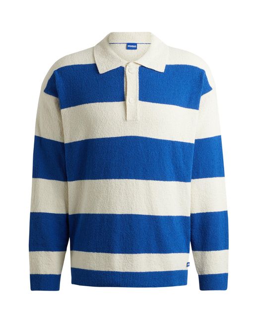 HUGO Blue Rugby-style Sweater In Cotton-blend Bouclé for men