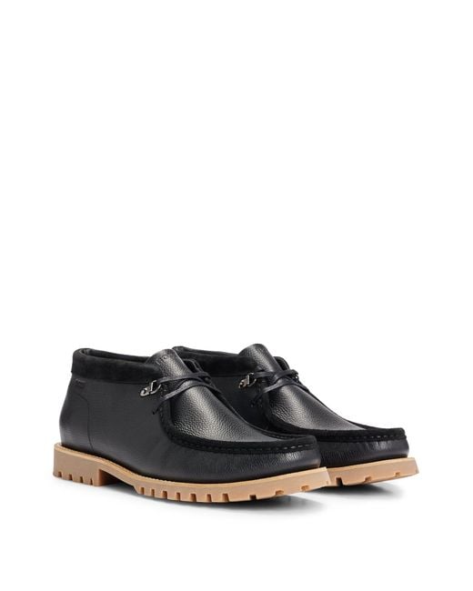 Boss Black Grained-leather Desert Boots With Rubber-lug Outsole for men