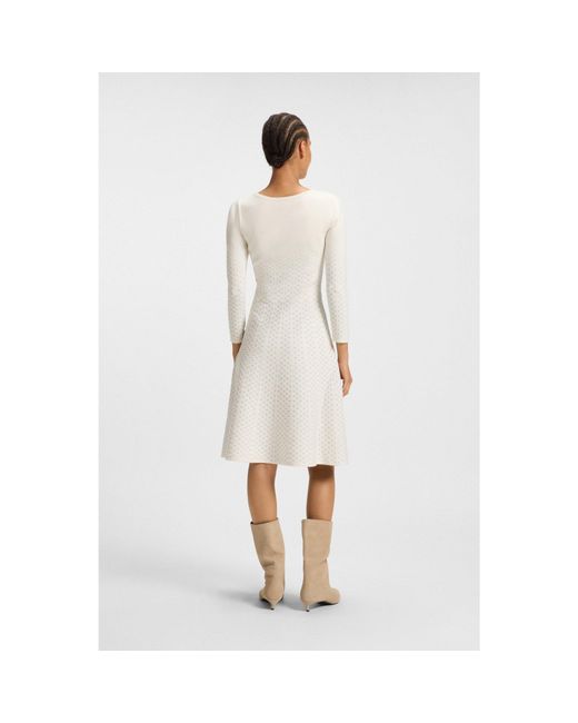 Boss White Patterned Boat-Neck Dress