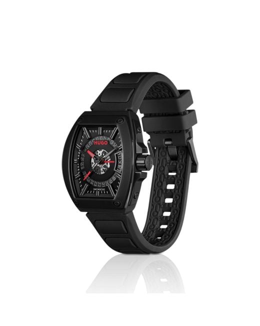 HUGO Black Id Semi-Transparent-Dial Watch With Silicone Strap for men