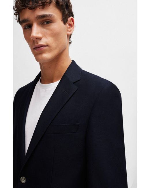 Boss Blue Regular-fit Jacket In Micro-patterned Virgin Wool for men