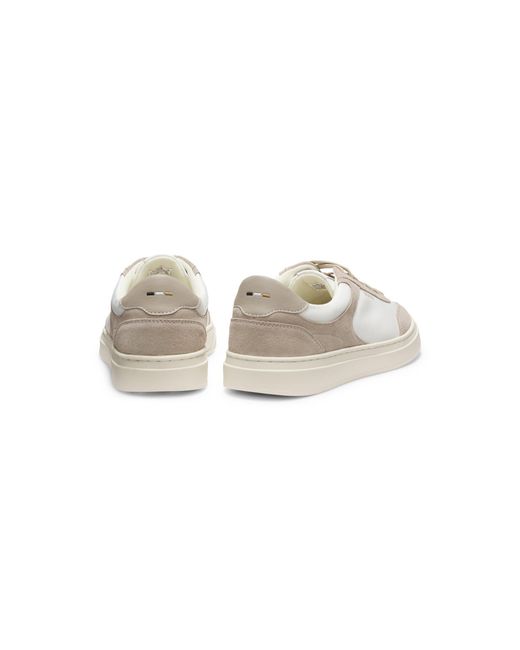 Boss White Lace-Up Trainers With Suede Trims for men
