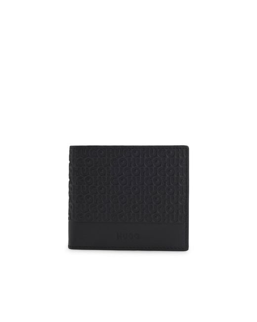 HUGO Black Leather Wallet With Repeat-Logo Embossing for men