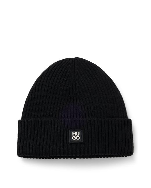HUGO Mütze Aus Schurwolle Mit Stack-Logo in Black für Herren