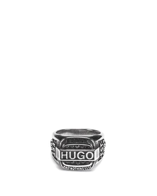 HUGO Logo-Ring mit geschliffenen Glassteinen in Metallic für Herren