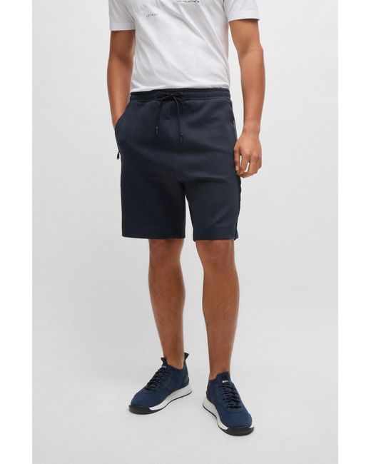 Boss Blue Stretch-cotton Shorts With Emed Artwork for men