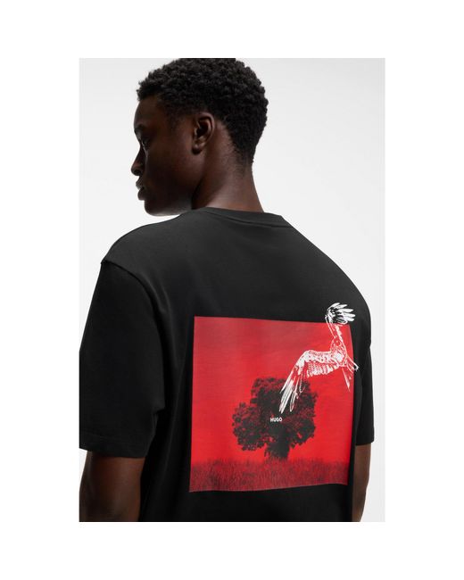 HUGO Red Cotton-Jersey T-Shirt With Rear Graphic for men