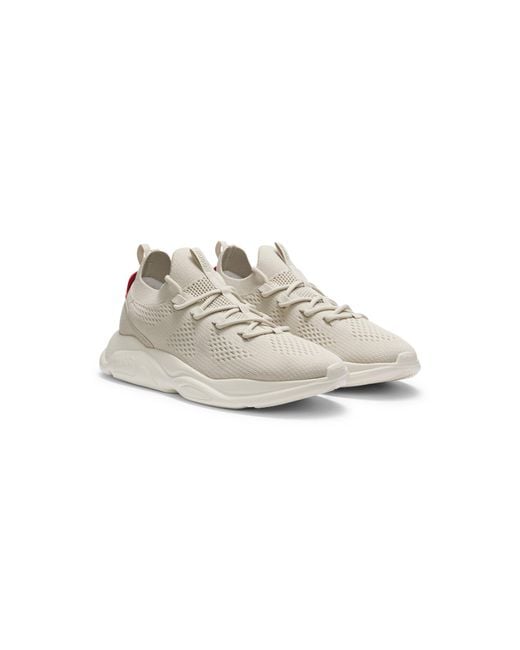 HUGO White Knitted Trainers With Logo-Embossed Eva Sole for men