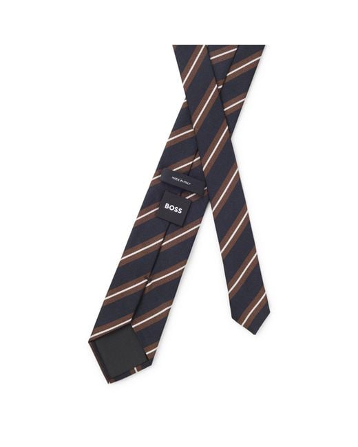 Boss Multicolor Silk-Blend Tie With Diagonal Stripes for men