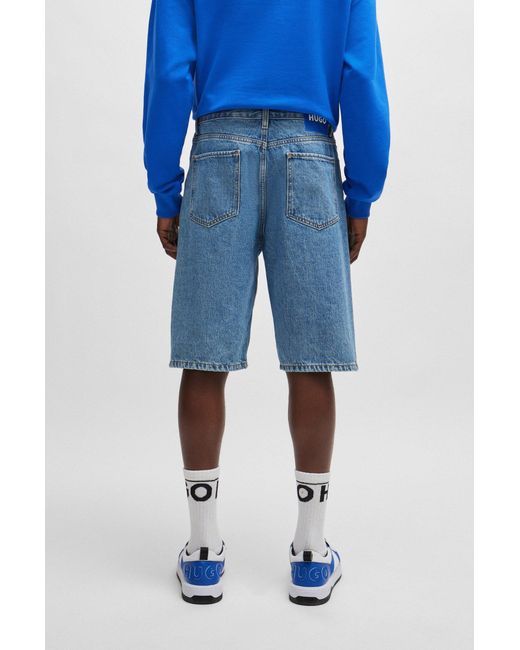 HUGO Blue Skate Shorts In Cotton Denim for men