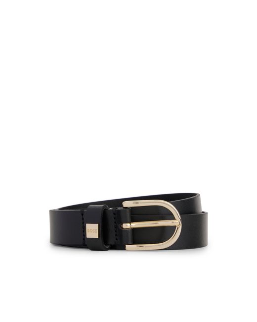 Boss Black Italian-Leather Belt With-Tone Buckle