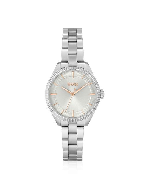 Boss White Silver-tone Watch With Link Bracelet