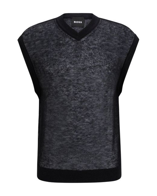 Boss Black Regular-fit Sleeveless Sweater In A Translucent Knit for men