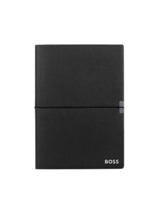 Carnet A5 En Similicuir Avec Bande Élastique Boss en coloris Black