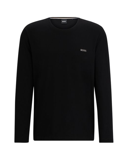 Boss T-shirt Van Stretchkatoen Met Lange Mouwen En Logodetail in het Black voor heren