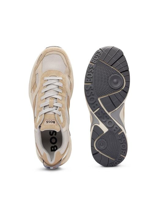 Boss White Running-style Trainers In Mixed Leathers With Mesh Trims for men