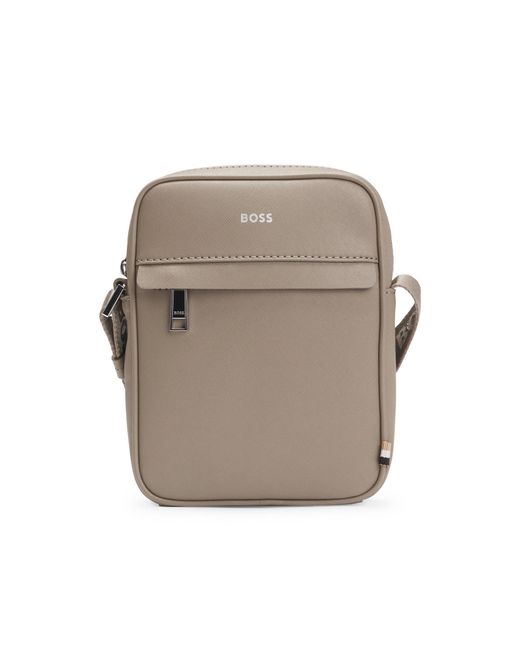 Boss Gray Reporter Bag With Signature Stripe And Logo Detail for men