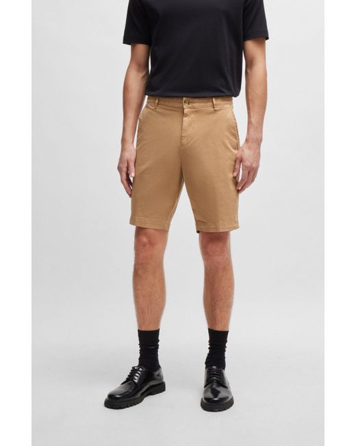 Boss Slim-Fit Shorts aus elastischem Baumwoll-Twill in Natural für Herren
