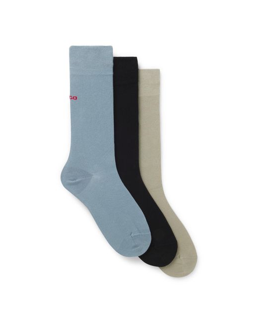HUGO Blue Three-Pack Of Regular-Length Socks With Logos for men