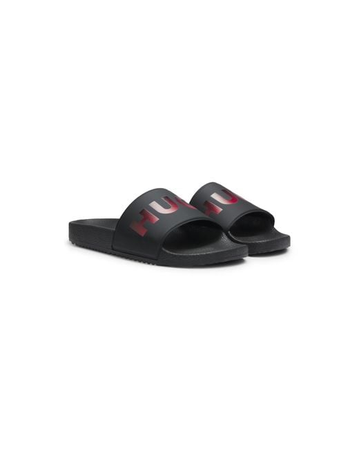 HUGO Black Italian-Made Slides With A Large Logo Strap for men