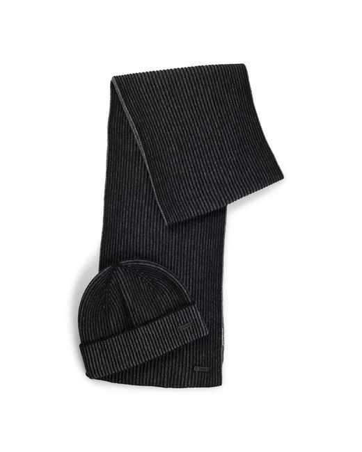 Boss Black Hat And Scarf Set With Logo Labels for men