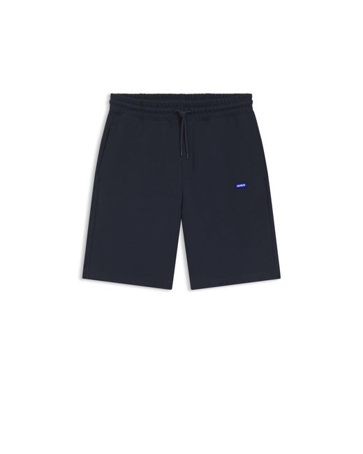HUGO Blue Cotton-Terry Shorts With Logo Patch for men