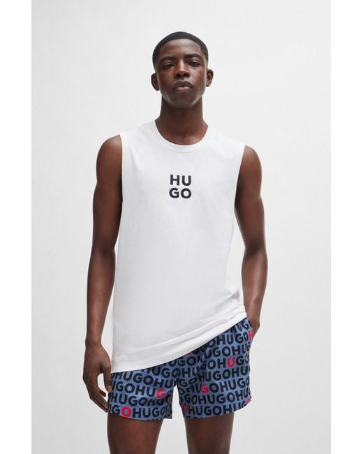 HUGO White Cotton-jersey Tank Top With Stacked Logo Embroidery for men