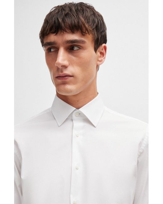 Boss White Regular-fit Shirt In Easy-iron Stretch-cotton Poplin for men