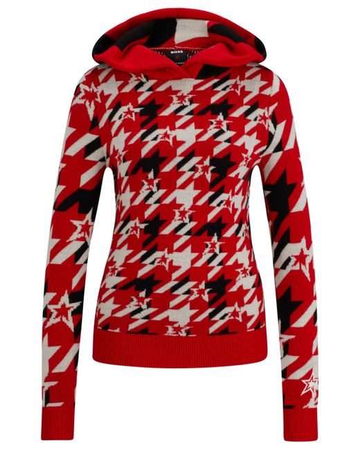 Boss Red X Perfect Moment Houndstooth Hoodie In Virgin Wool