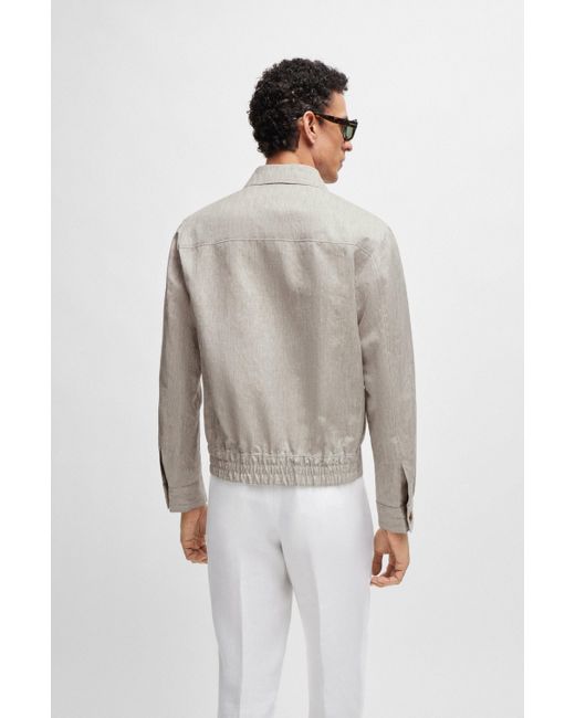 Boss White Slim-fit Jacket In Herringbone Linen And Silk for men