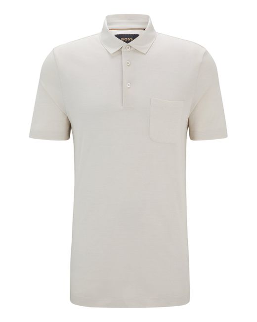 Boss White Regular-fit Polo Shirt In Silk And Cotton for men