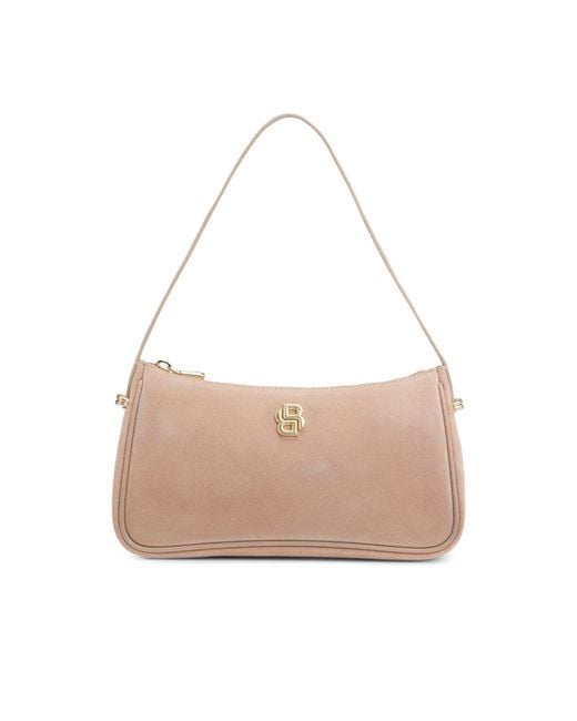 Boss Natural Suede Shoulder Bag With Metallic Double B Monogram