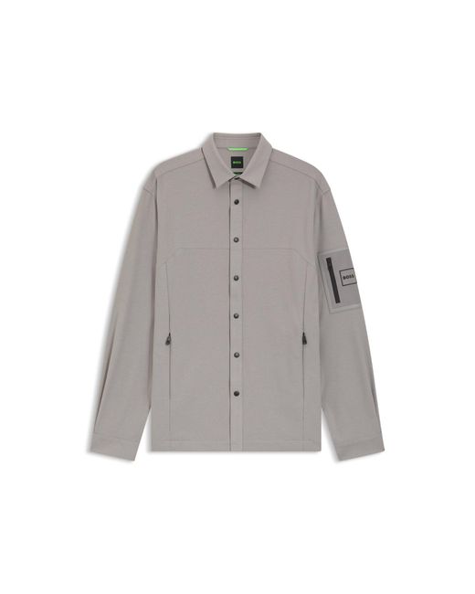 Boss Gray Relaxed-Fit Overshirt for men