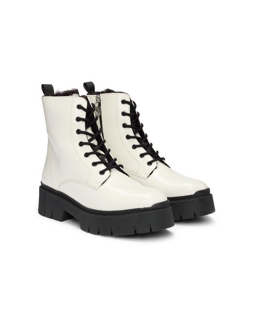 Bottines En Similicuir Avec Tirette De Fermeture Éclair À Logo HUGO en coloris White