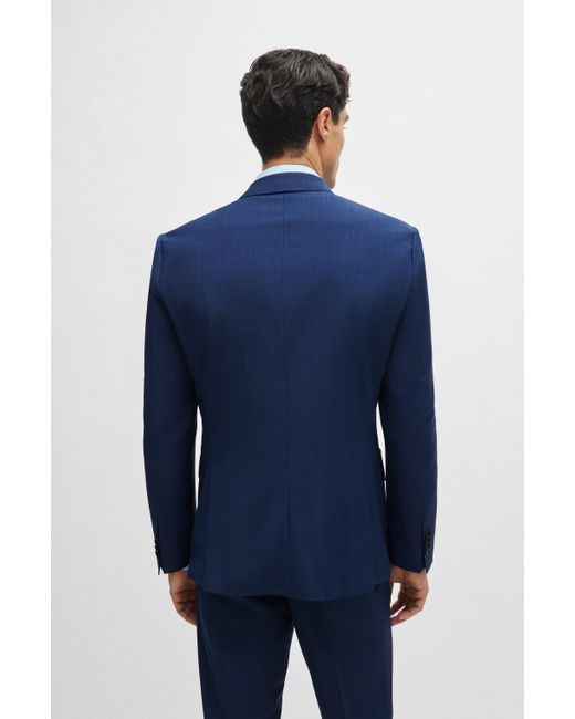 Boss Blue Slim-fit Suit In Micro-patterned Stretch Cloth for men