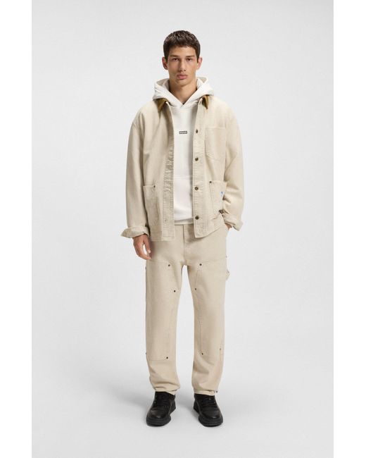 HUGO Loose-Fit Hoodie Van Katoenen Badstof Met Logodetails in het White voor heren