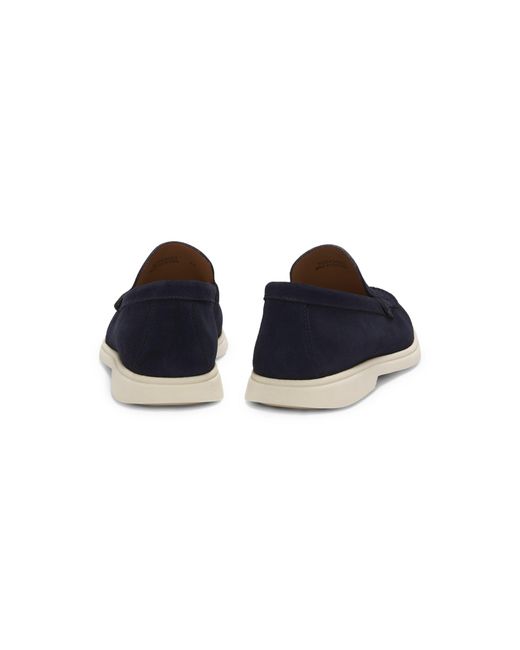 Boss Blue Suede Loafers With Emed Logo for men